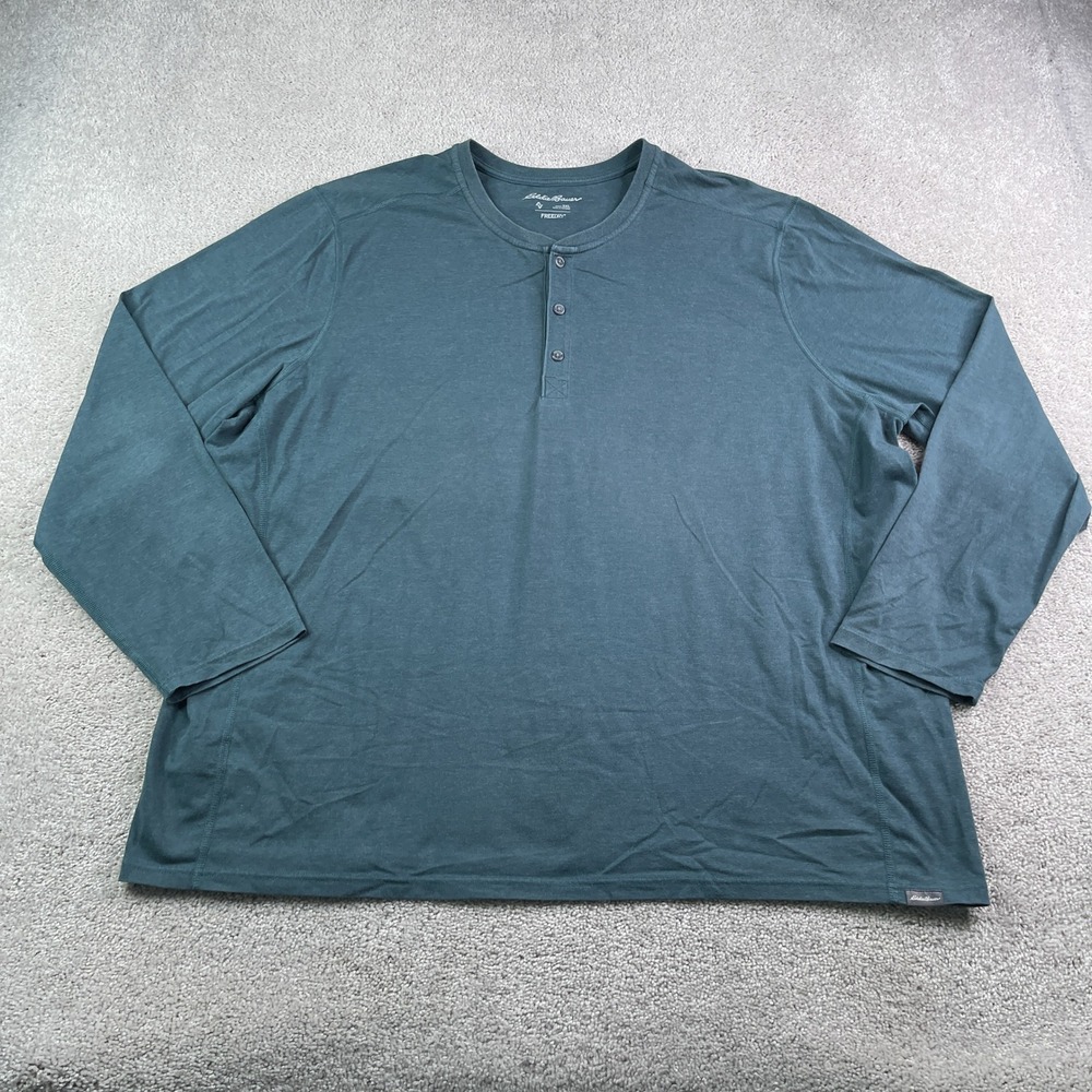 Eddie Bauer Shirt Mens 3XL Green Henley FreeDry Long Sleeve Performance Casual